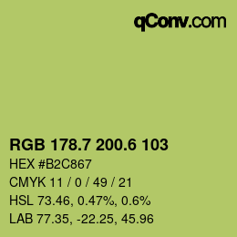 カラーコード: RGB 178.7 200.6 103 | qconv.com