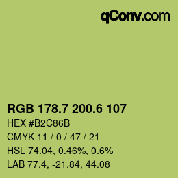カラーコード: RGB 178.7 200.6 107 | qconv.com