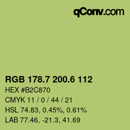 カラーコード: RGB 178.7 200.6 112 | qconv.com