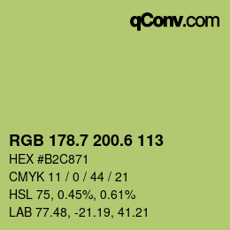 カラーコード: RGB 178.7 200.6 113 | qconv.com