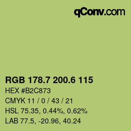 カラーコード: RGB 178.7 200.6 115 | qconv.com
