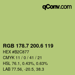 カラーコード: RGB 178.7 200.6 119 | qconv.com