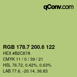 カラーコード: RGB 178.7 200.6 122 | qconv.com