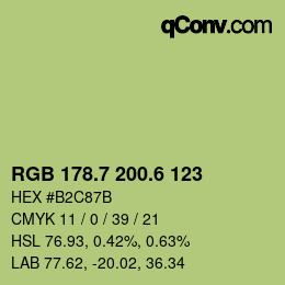 カラーコード: RGB 178.7 200.6 123 | qconv.com