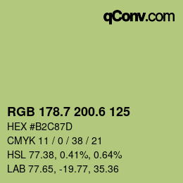 カラーコード: RGB 178.7 200.6 125 | qconv.com