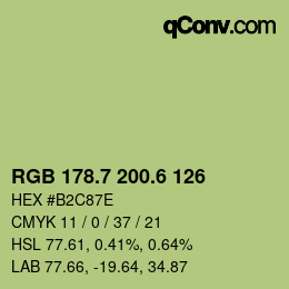 カラーコード: RGB 178.7 200.6 126 | qconv.com