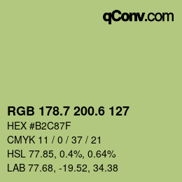カラーコード: RGB 178.7 200.6 127 | qconv.com