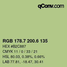 カラーコード: RGB 178.7 200.6 135 | qconv.com