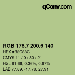 カラーコード: RGB 178.7 200.6 140 | qconv.com