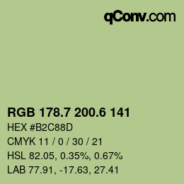 カラーコード: RGB 178.7 200.6 141 | qconv.com