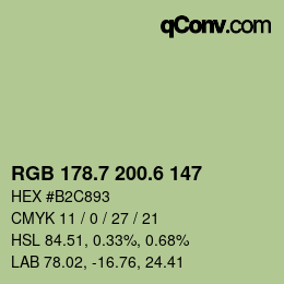 カラーコード: RGB 178.7 200.6 147 | qconv.com