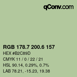 カラーコード: RGB 178.7 200.6 157 | qconv.com
