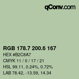 カラーコード: RGB 178.7 200.6 167 | qconv.com