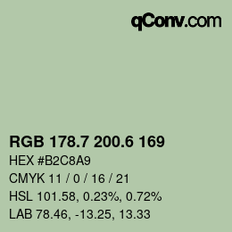 カラーコード: RGB 178.7 200.6 169 | qconv.com