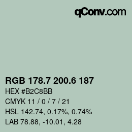 カラーコード: RGB 178.7 200.6 187 | qconv.com