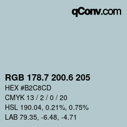カラーコード: RGB 178.7 200.6 205 | qconv.com
