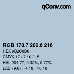 カラーコード: RGB 178.7 200.6 216 | qconv.com