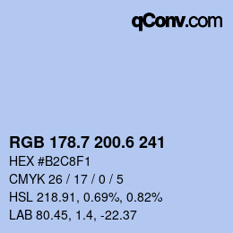 カラーコード: RGB 178.7 200.6 241 | qconv.com