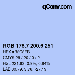 カラーコード: RGB 178.7 200.6 251 | qconv.com