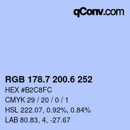 カラーコード: RGB 178.7 200.6 252 | qconv.com