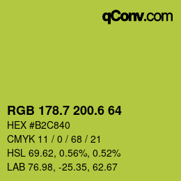 カラーコード: RGB 178.7 200.6 64 | qconv.com