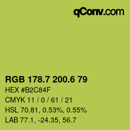 カラーコード: RGB 178.7 200.6 79 | qconv.com