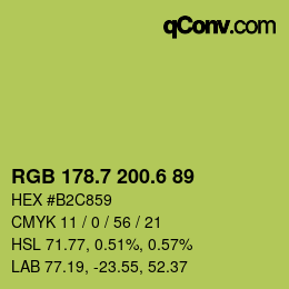 カラーコード: RGB 178.7 200.6 89 | qconv.com