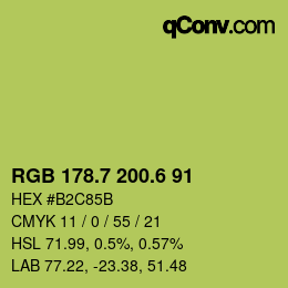 カラーコード: RGB 178.7 200.6 91 | qconv.com