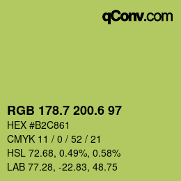 カラーコード: RGB 178.7 200.6 97 | qconv.com