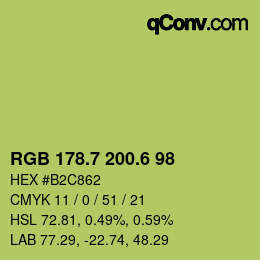 カラーコード: RGB 178.7 200.6 98 | qconv.com