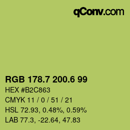 カラーコード: RGB 178.7 200.6 99 | qconv.com
