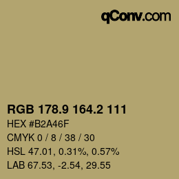 Color code: RGB 178.9 164.2 111 | qconv.com