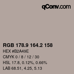 Color code: RGB 178.9 164.2 158 | qconv.com