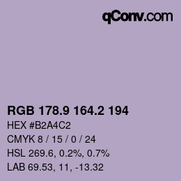 Color code: RGB 178.9 164.2 194 | qconv.com