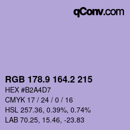 カラーコード: RGB 178.9 164.2 215 | qconv.com
