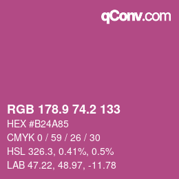 カラーコード: RGB 178.9 74.2 133 | qconv.com