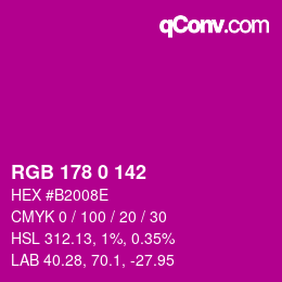 Color code: RGB 178 0 142 | qconv.com