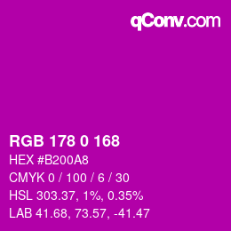 Color code: RGB 178 0 168 | qconv.com