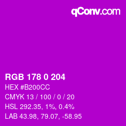 颜色代码: RGB 178 0 204 | qconv.com