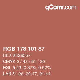 颜色代码: RGB 178 101 87 | qconv.com