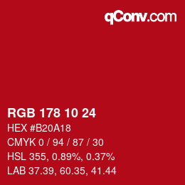 カラーコード: RGB 178 10 24 | qconv.com