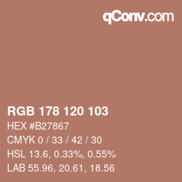 颜色代码: RGB 178 120 103 | qconv.com