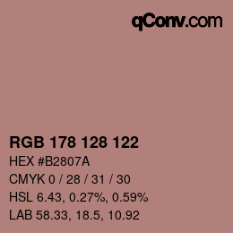 Color code: RGB 178 128 122 | qconv.com