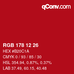 Color code: RGB 178 12 26 | qconv.com