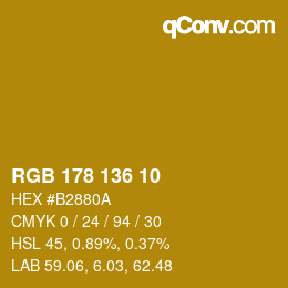 Color code: RGB 178 136 10 | qconv.com