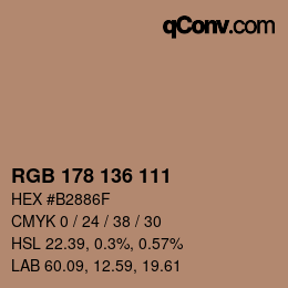 Color code: RGB 178 136 111 | qconv.com