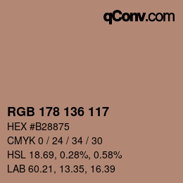 Color code: RGB 178 136 117 | qconv.com