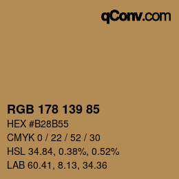 Color code: RGB 178 139 85 | qconv.com