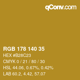 Color code: RGB 178 140 35 | qconv.com