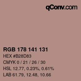 Color code: RGB 178 141 131 | qconv.com